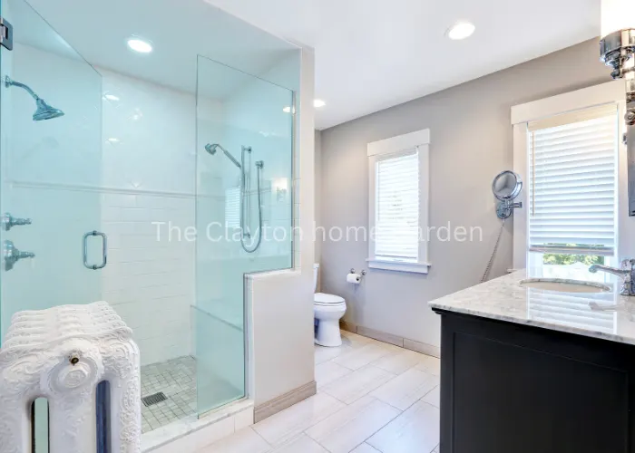 Contrasting Fixtures in Walk-In Shower