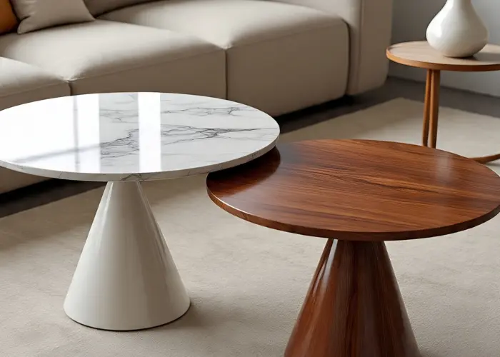 Marble and Wood Coffee Tables
