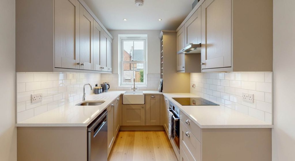 Beige cabinets in small kitchens