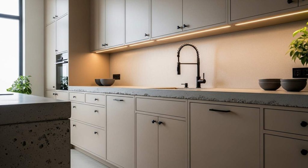Beige Cabinets With Walnut Accents