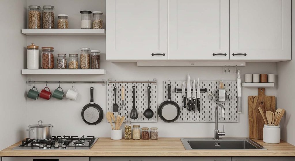 Wall Space is the most underused storage zone in small kitchens
