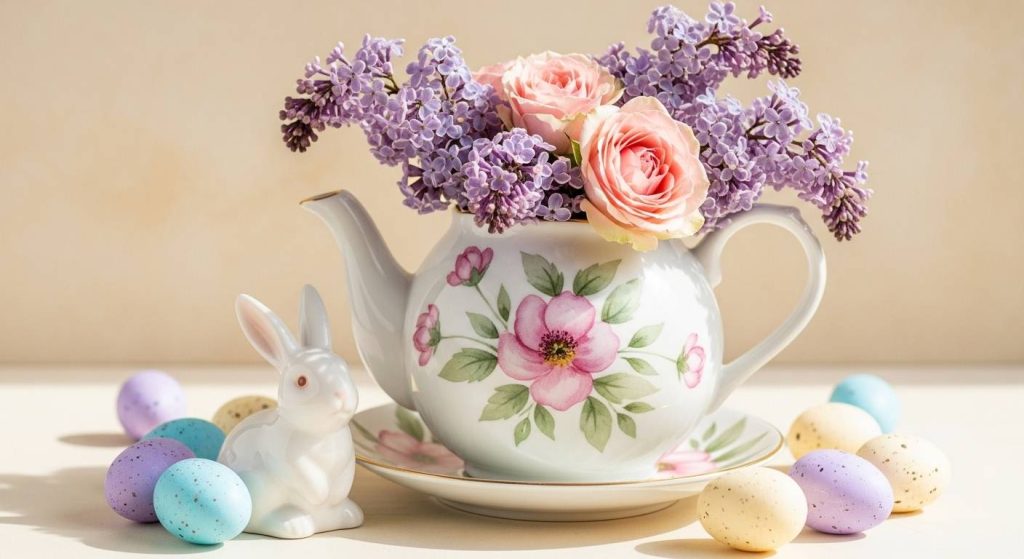 Bunny with a Floral Teapot