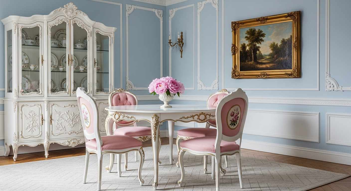 French Provincial Floral Dining Area
