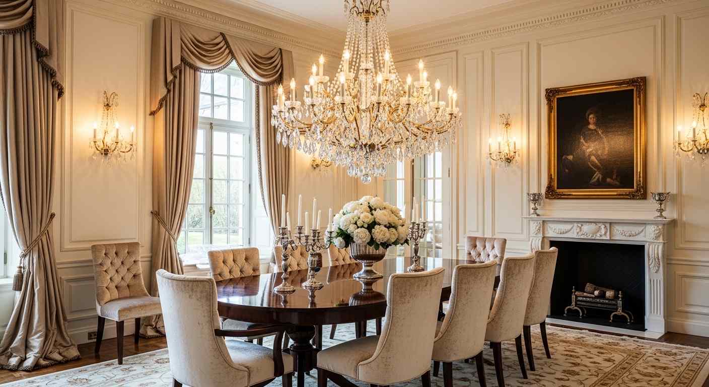 Grand Crystal Chandelier Formal Dining Room