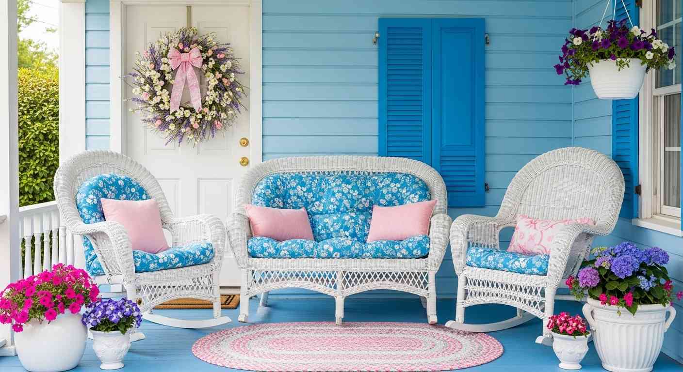 Pastel Blue Cottage Porch