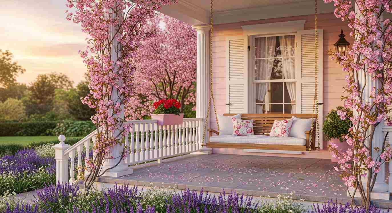 Pink Cherry Blossom Porch Swing - The Dreamy Southern Scene