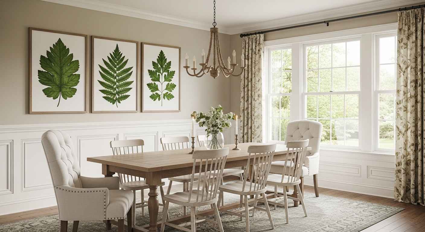 Transitional Neutral with Wainscoting & Botanicals