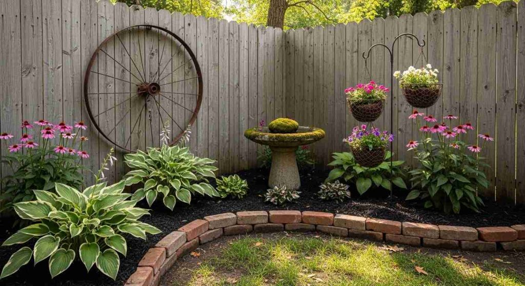 Rustic Fence Corner With a Wagonwheel Feature
