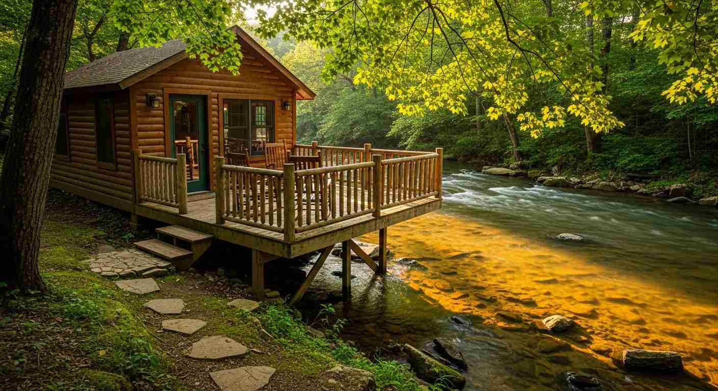 Secluded mountain fork riverfront cabin