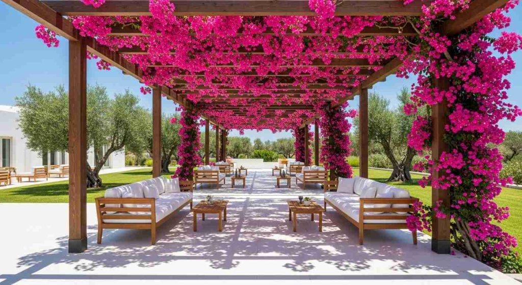 Mediterranean Bougainvillea Pergola Walkway