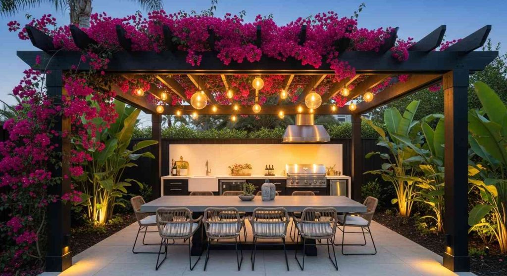 Tropical Outdoor Kitchen Pergola