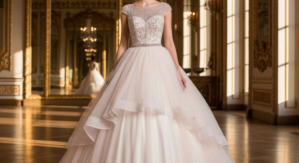 Blush Tulle Crystal Ballgown