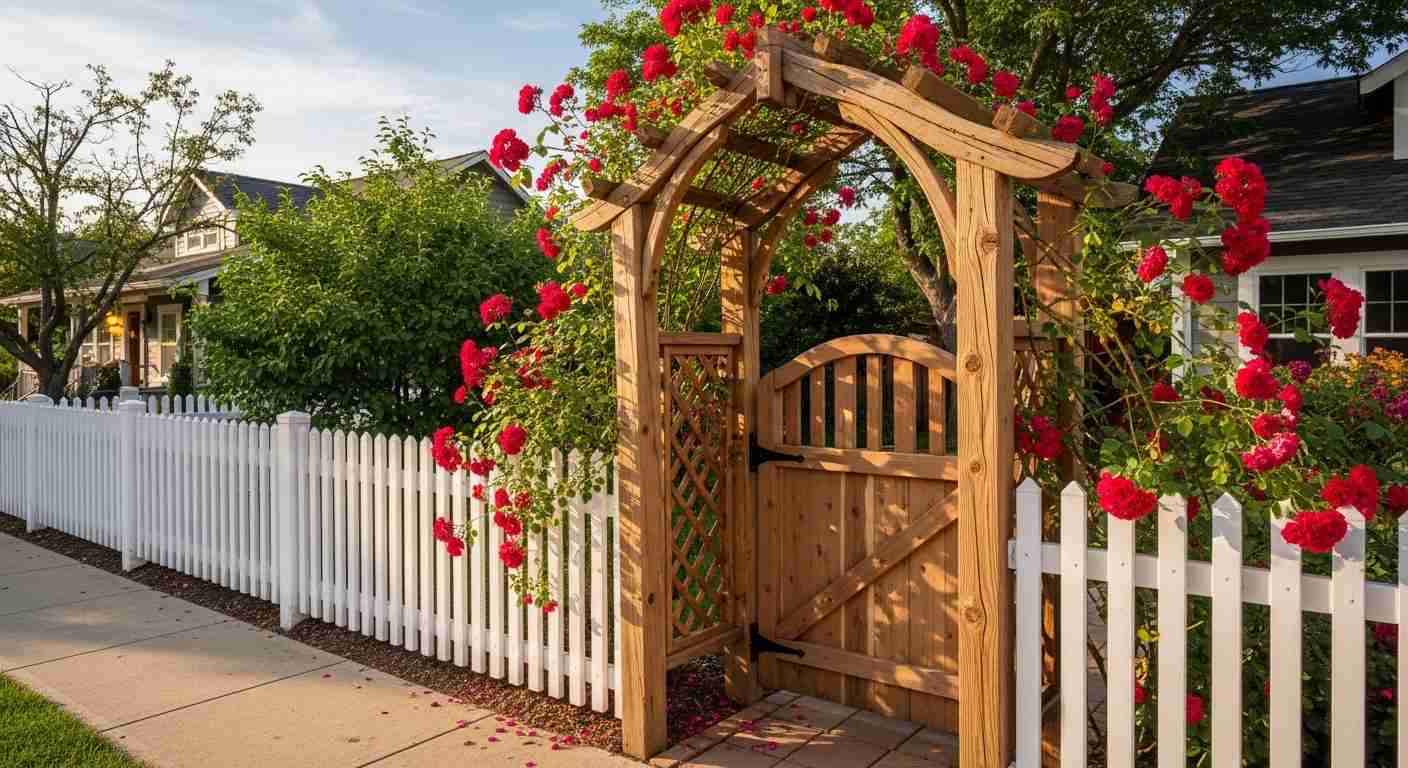 Cedar Arbor with Climbing Roses: