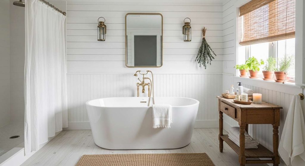 7. Shiplap Walls with a Freestanding Modern Tub