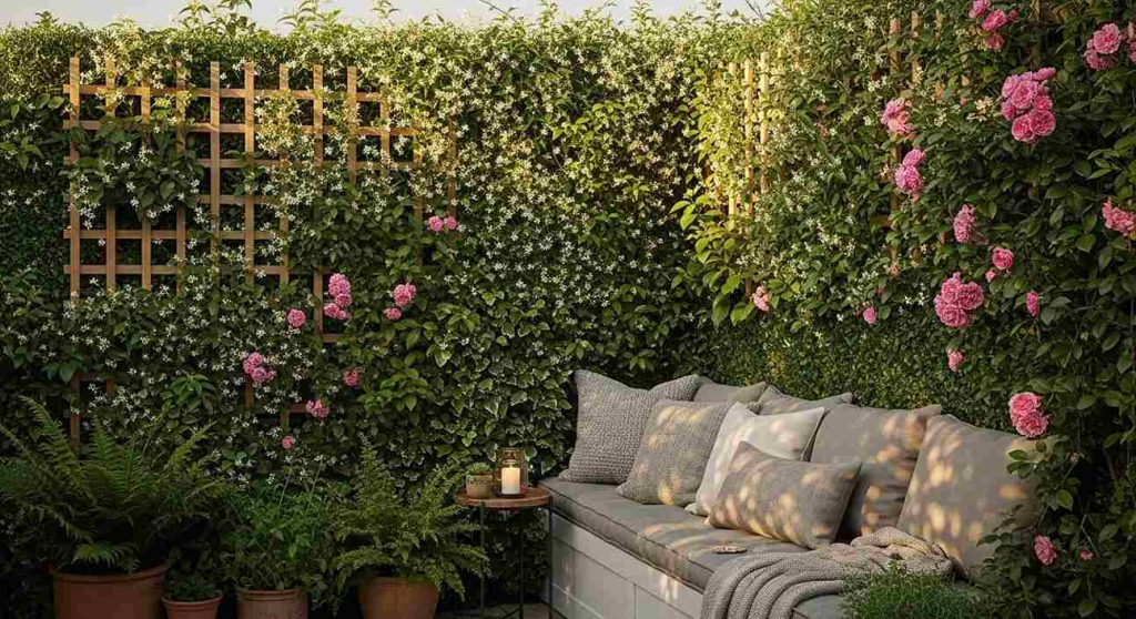 Vertical Garden Privacy Screen + Seating Nook