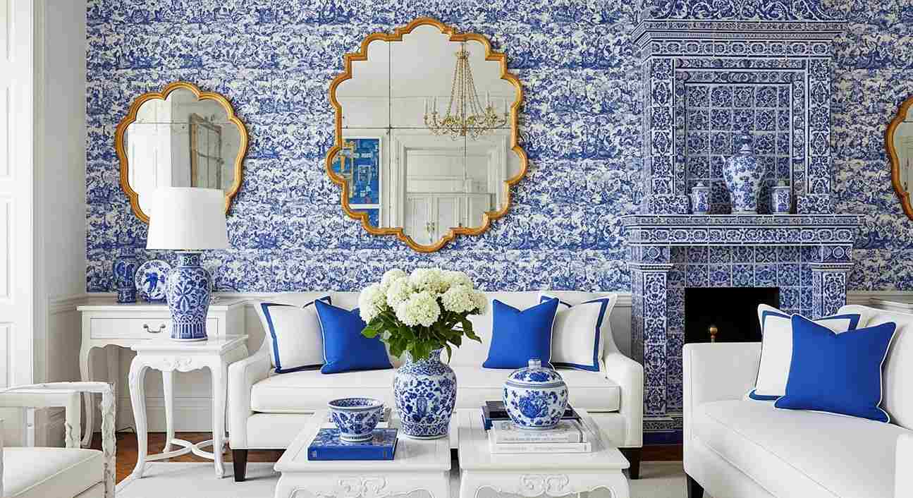 Blue Maximalist Chinoiserie - Cobalt Blue Patterns and White Lacquer
