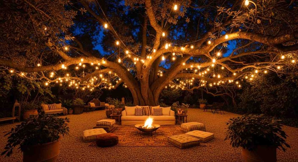 Tree-Wrapped String Light Canopy — Enchanted Night