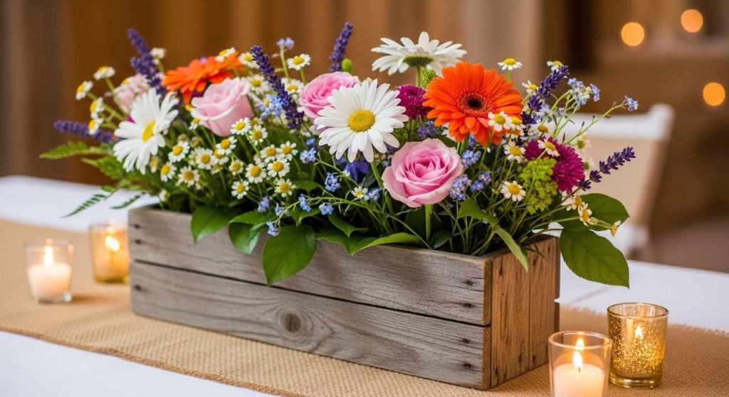 Wildflower Wooden Box with Candles
