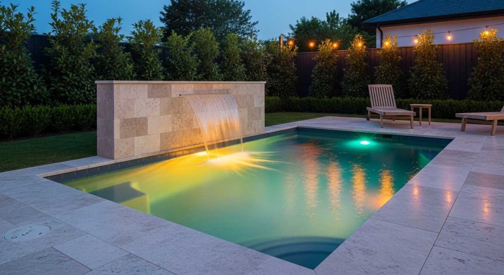Modern Mini Pool with Waterfall & LED Lighting