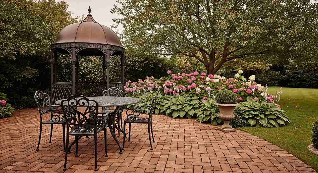 Classic Brick Patio with Iron Garden Furniture
