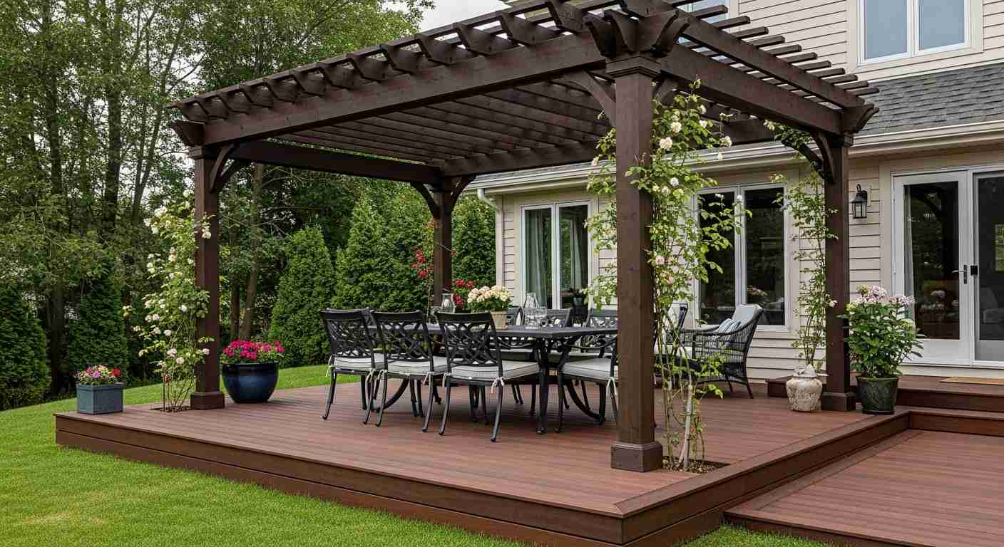 Rustic Patio Pergola with Edison String Lights