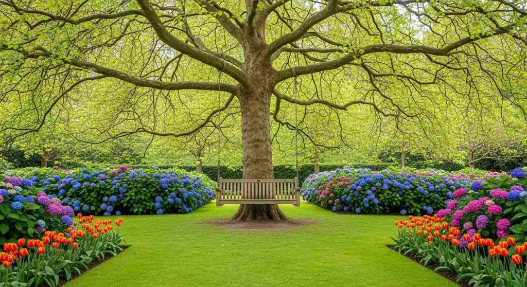 The Grand Tree Swing at a Wildflower Meadow
