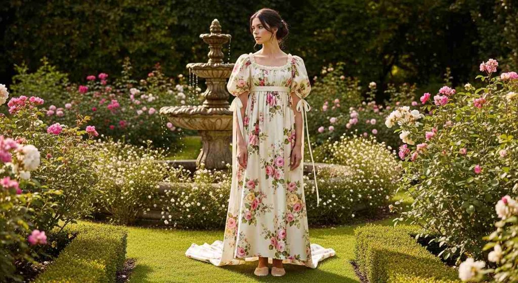 Cream Floral Satin Garden Gown