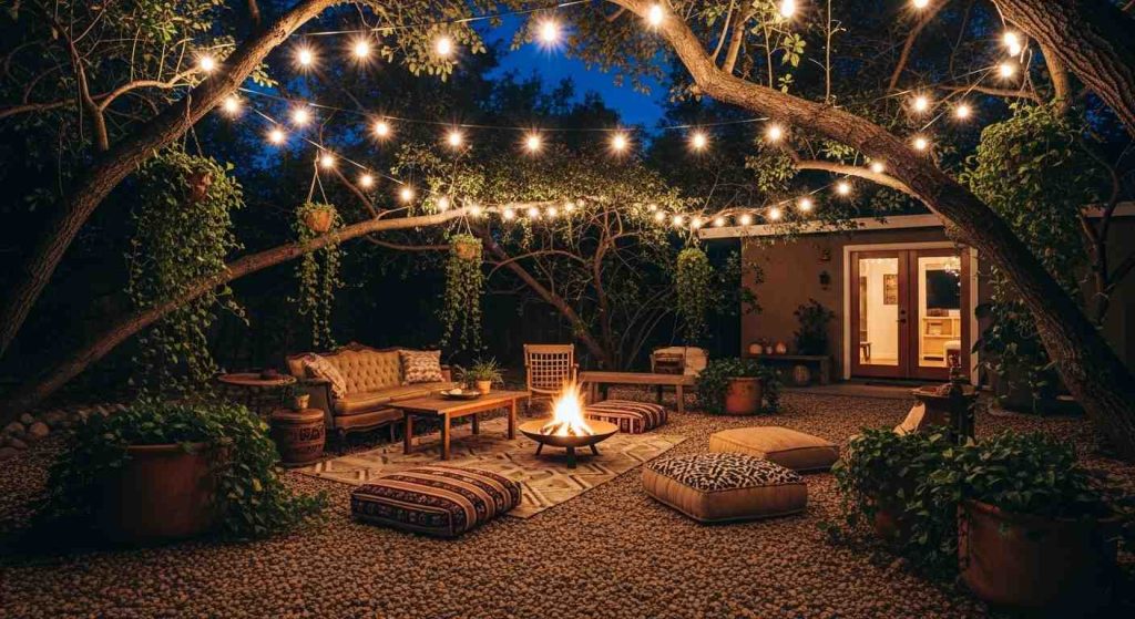 Boho Enchanted Courtyard Under Tree Canopy