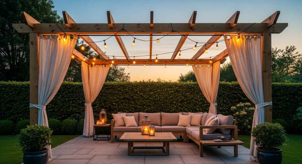 Pergola with Curtains — Outdoor Living Room