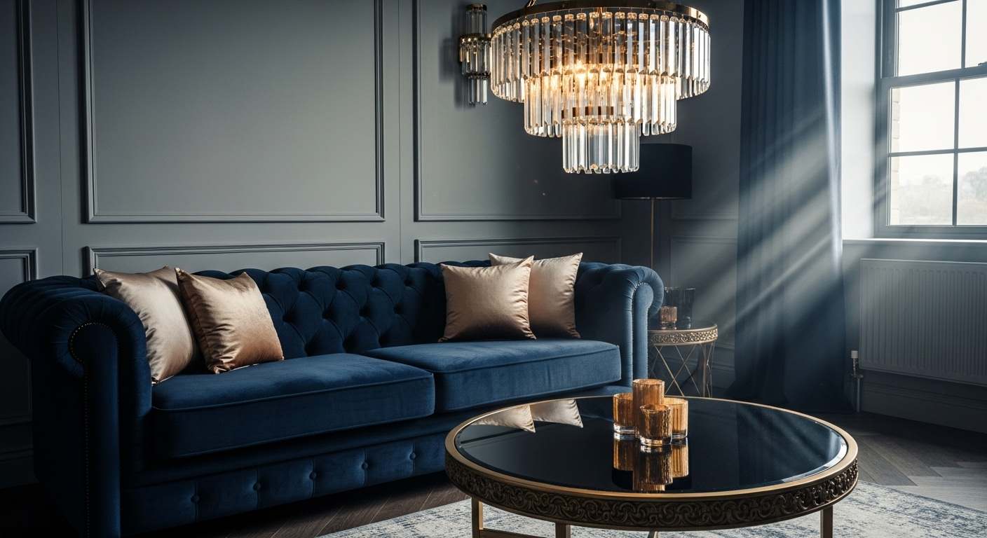 French Provincial Blue - Dusty Blue Walls and Gold Antique Accents
