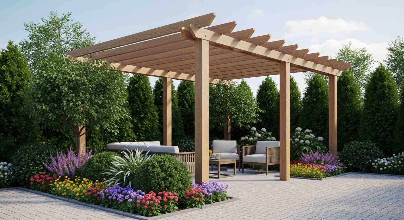 Pergola Garden Retreat with Stone Paving