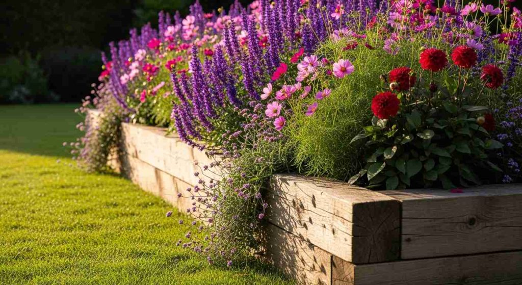 Raised Flower Bed With Timber Edge
