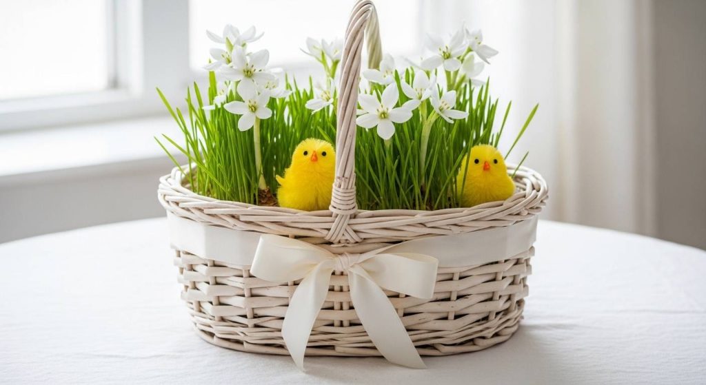 Baby Chicks in White Wicker Basket
