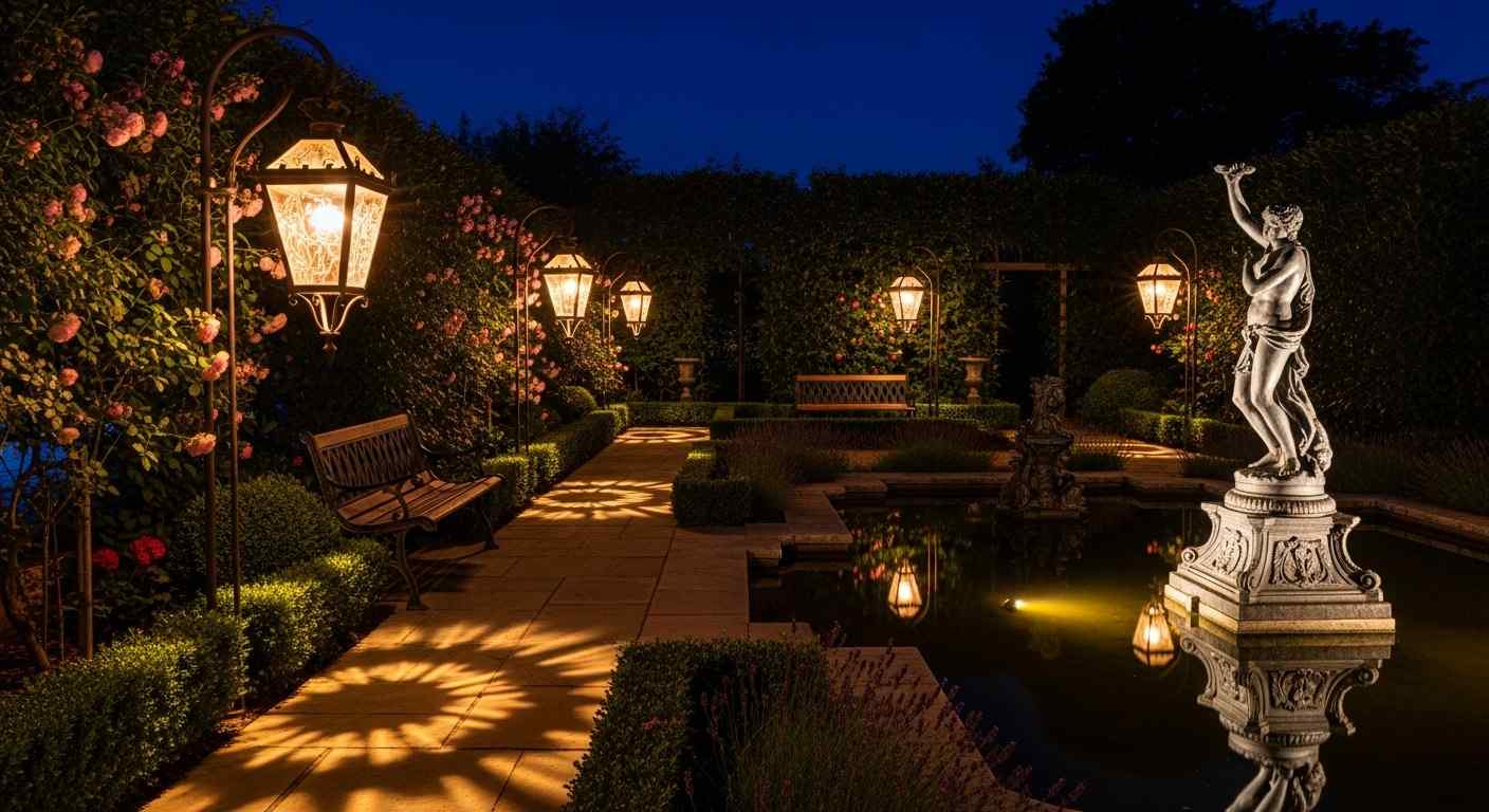 Evening Sanctuary with Water Feature & Garden Statuary