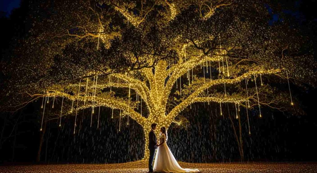 Cascading fairy light tree Portrait