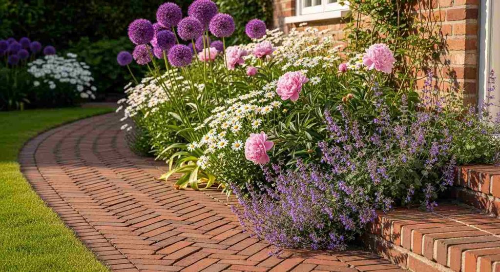 Brick Pathway with Cottage Flower border
