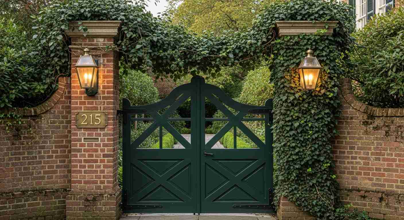 Brick Pillar Green Double Gate: