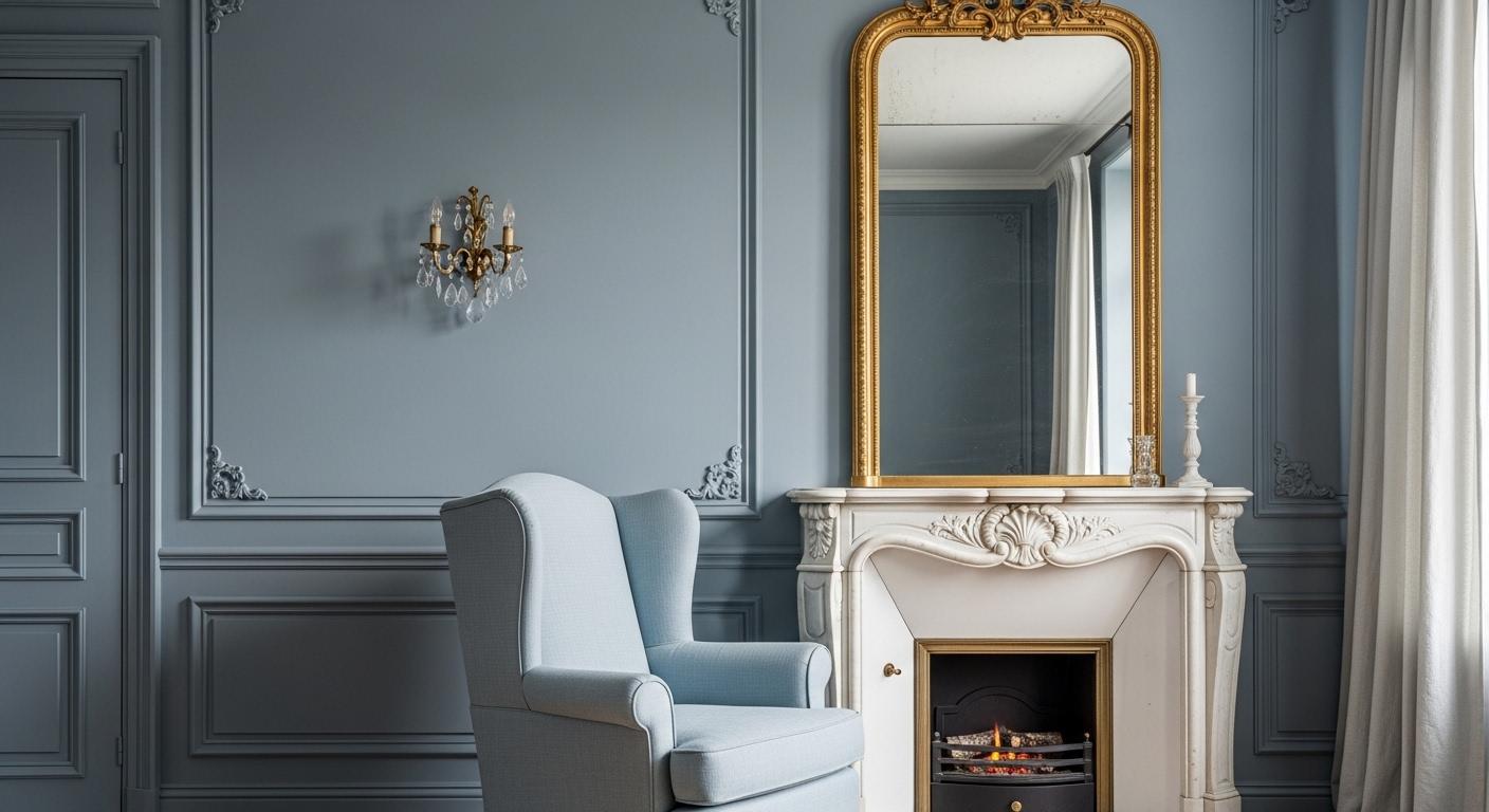 French Provincial Blue - Dusty Blue Walls and Gold Antique Accents
