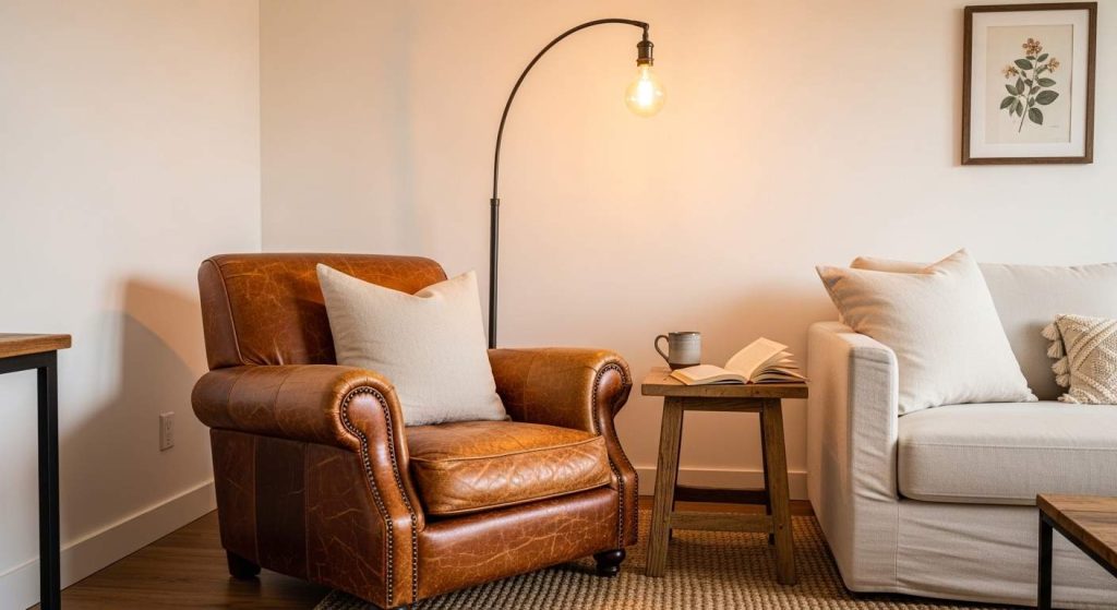 Leather Accent Chair with Texture Contrast
