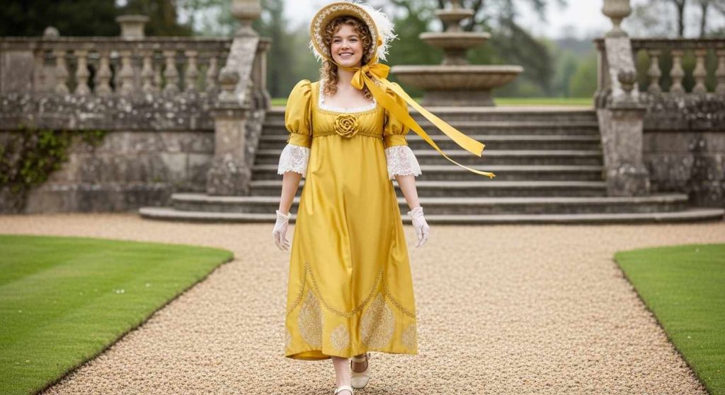 06. Butter Yellow Silk Day dress with Bonnet