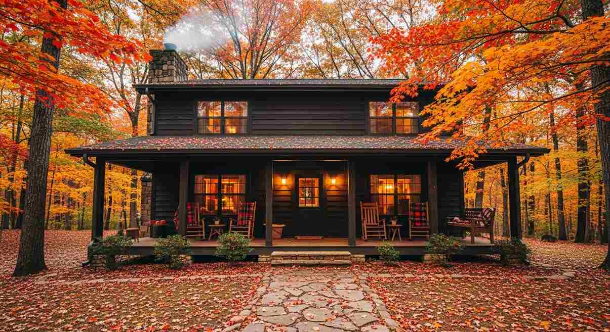 Oklahoma fall foliage cabin exterior