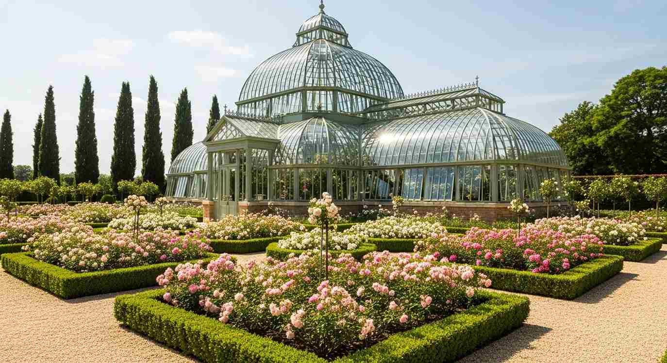 Victorian Glass Greenhouse with Rose Parterre
