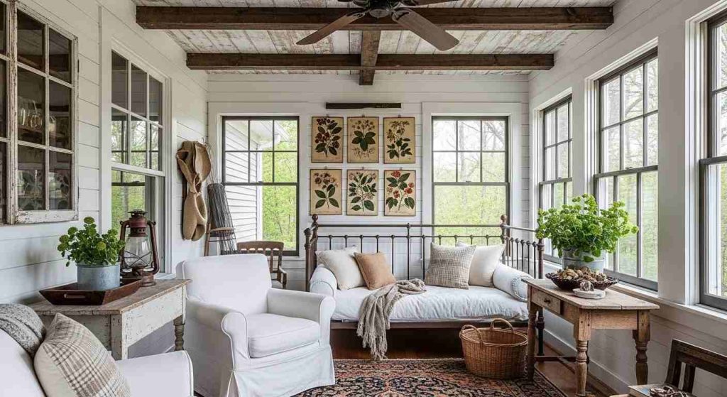 The Farmhouse Sunroom with Shiplap & Vintage Finds

