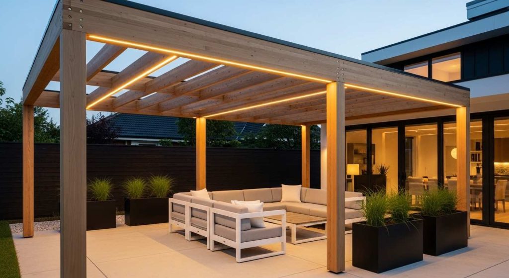 Poolside Pergola with Solar Post Caps