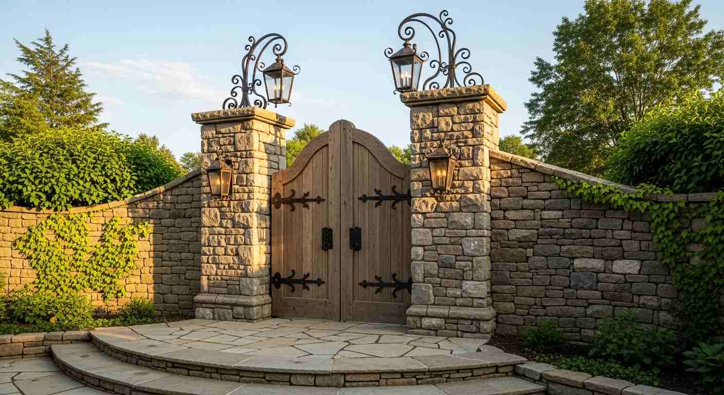 Craftsman Pagoda Style Wood Arbor with Double Gate