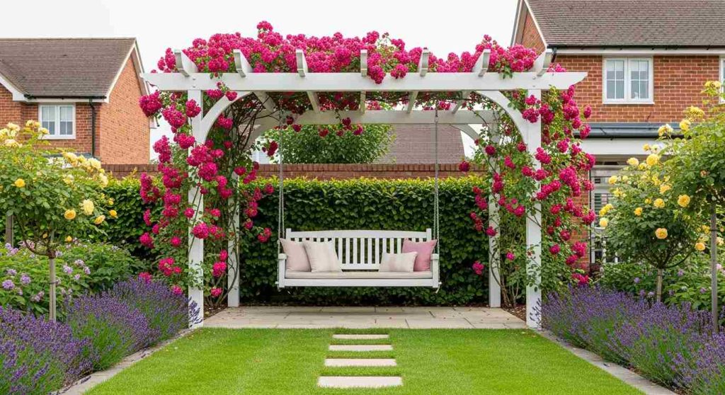 White Pergola with Climbing Roses