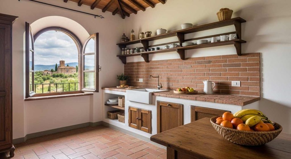 5. Tuscan Dream Kitchen with Shelving