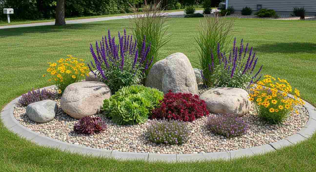 Island Bed with Rock Garden Elements
