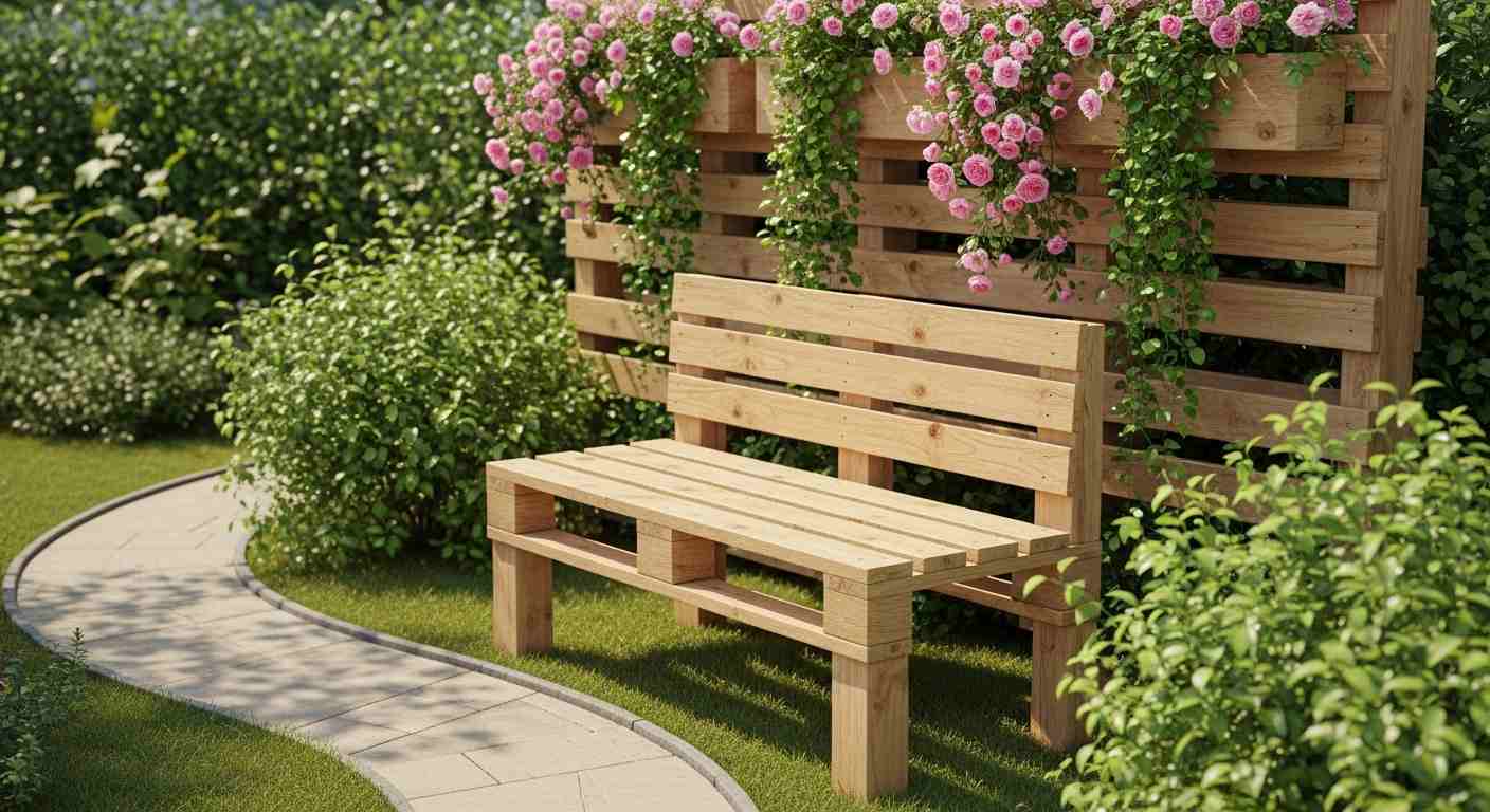  Pallet Bench with Flowers 