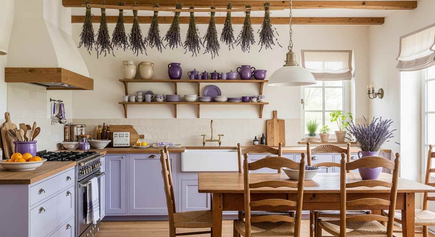  Lavender and Cream French Country Kitchen